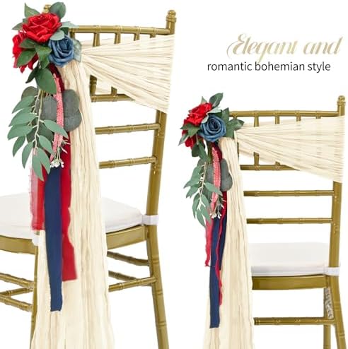 50 PCS Cheesecloth Chair Sashes Bows Wedding Aisle Decorations Chair Ribbon Ties Back Sash for Wedding Party Events Banquet Chair Cover Decoration (Ivory) - Image 3