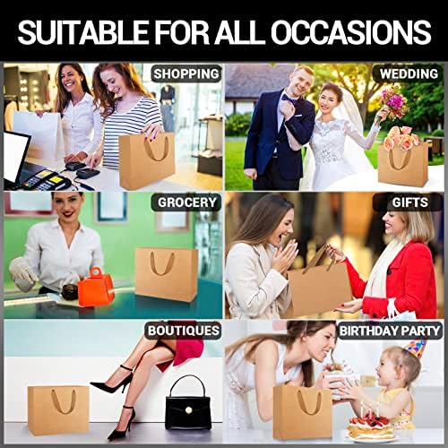EUSOAR Gift Wrap Bags in Bulk, 12 Pack 8.6x3.9x7 inches Small Kraft Paper Bags with Handles, Heavy Duty Bags for Grocery, Boutique, Retail, Business, Party Favors, Baby Showers, Birthdays, Wedding - Image 5