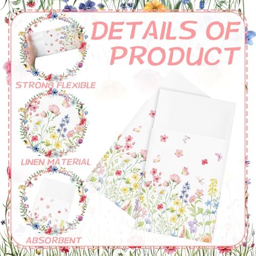 Potchen 100 Pcs Linen Feel Napkins Disposable, Floral - Image 3