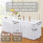 4 Pack Spandex White Tablecloths for 8 Foot Rectangle Tables, Wrinkle Free Fitted Table Cloth 8ft Stretchy Tablecover Desk Skirt for Parties Weddings Birthday Banquet Baby Shower - Image 5