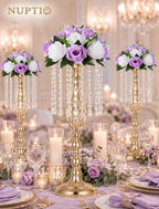 NUPTIO Flower Wedding Centrepieces for Tables - 10 Pcs 9.5in Diameter Lilac & White Artificial Flowers Rose Ball for Centerpieces Table - Fake Rose Arrangements for Weddings Birthday Party Decor - Image 2