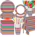 Funnymoom 452 Pcs Mexican Party Decoration for 50 Guest, Mexican Serape Fiesta Paper Plates Napkins Cups Tablecloth Cutlery Straws Taco Disposable Tableware Set for Mexico Birthday Party Supplies by Funnymoom