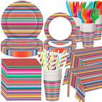 Funnymoom 452 Pcs Mexican Party Decoration for 50 Guest, Mexican Serape Fiesta Paper Plates Napkins Cups Tablecloth Cutlery Straws Taco Disposable Tableware Set for Mexico Birthday Party Supplies by Funnymoom
