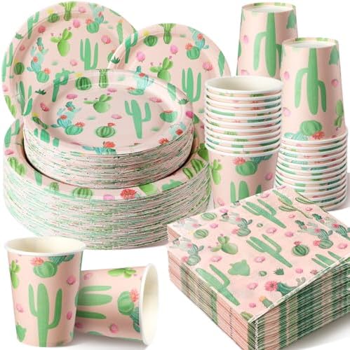Hsei 250 Pcs Cactus Mexican Plates Napkins Cups Party Supplies Serves 50 by Hsei