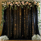 10x10ft Black Tulle Backdrop Curtains with Lights String for Parties, Wrinkle Free Shiny Sheer Curtain Wedding Photo Backdop Drapes for Baby Shower Birthday Party Photography Home Decorations by PartyTalk