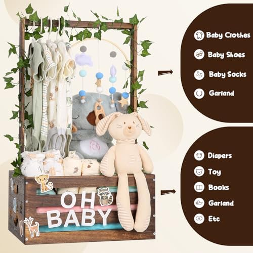 Large Baby Shower Gifts Basket Wooden Crate, Personalized Wooden Letters Hangers New Born Baby Girl Boy Gifts Vine Decorations Closet with Adjustable Handle Pregnancy Gifts for New Mom Parents Brown - Image 7