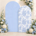 Blue Floral and Ripple Arch Backdrop Cover Set of 2 Party Arch Covers 7.2 and 6ft Spandex Arch Covers Stretchy Backdrop Birthday Wedding Bridal Baby Shower Photo Balloon Arch Backdrop Stand Cover - Image 2