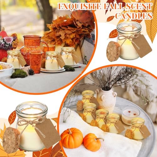 MTLEE 50 Pcs Thanksgiving Jars Candle Friendsgiving Gift for Guests Natural Wax Candles with DIY Cards Fall Gift for Wedding Baby Shower Party Favors Decor(Pumpkin Cake/red Apple/syrup/ginger Pumpkin) - Image 3