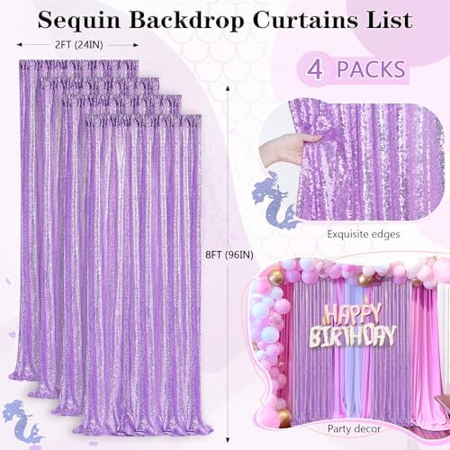 Lavender Sequin Backdrop Drapes 4 Panels 2FTx8FT Glitter Backdrop Curtains - Image 5