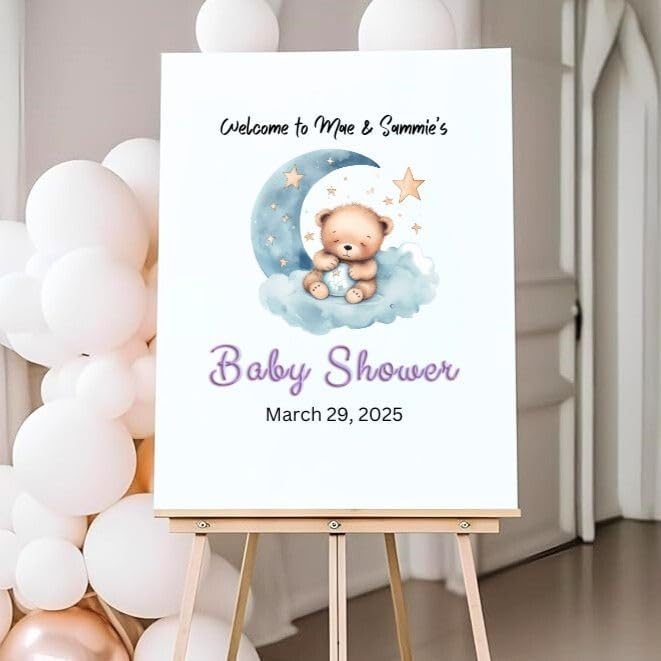 Baby Shower, Sprinkle, Gender Reveal, Bear Flying Blue Plane Guest Sign-in Board, Custom Signature Book Alternative, Personalized Keepsake Party Decor. Premium Acrylic Sign, Made in USA. - Image 3