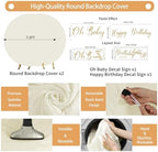 Gallety 2 Pcs 7.2 FT Ivory Round Backdrop Cover for 5 to 7.2ft Circle Arch Stand with Oh Baby and Happy Birthday Decal Sign - Arch Backdrop Cover for Wedding Party Photography Decoration - Image 2