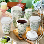 Vesici 60pcs 14oz Green Disposable Coffee Cups with Lids and Sleeves - Image 4