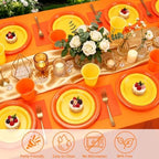 Yellow and Orange Plastic Party Plates Set for Fall Thanksgiving Serves 50 - Image 5