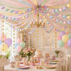 Paper Chain Garland, Crepe Paper Streamers Pastel Balloon Star Garland - Image 2