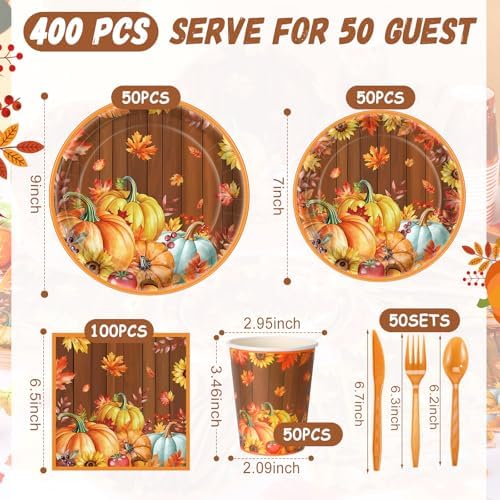 Pickmesh 400 Pcs Party Supplies Disposable Paper Plates Napkins and Cups Decorations for Men Women(Autumn Pumpkin,Orange) - Image 3