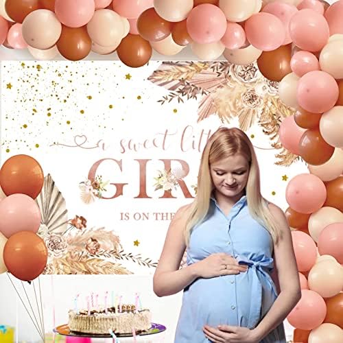 Sensfun Boho Baby Shower Backdrop Sweet Little Girl on The Way Boho Baby Shower Decorations Bohemian Pampas Floral Photography Background for Baby Girls Shower Party Banner Photo Booth Props 10x6.5ft - Image 2