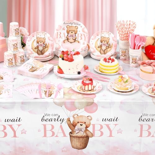 Funnymoom 452 Pcs Pink Bear Baby Girl Shower Party Supplies for 50 Guests - Image 5