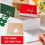 Gueevin 200 Pcs Thank You Cards with Envelopes Stickers, 3.5x5", Red, Green - Image 4