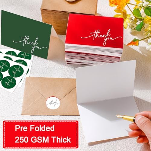Gueevin 200 Pcs Thank You Cards with Envelopes Stickers, 3.5x5", Red, Green - Image 4