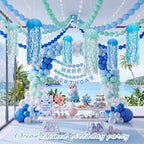 208 Pcs Under the Sea Birthday Party Mermaid Decorations Set 6 Hanging Jellyfish Paper Lanterns 200 Blue Balloon 2 Iridescent Circle Garland for Ocean Beach Party Baby Shower Classroom - Image 4