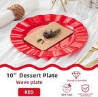 72 Pack Red Plastic Plates, 10" Disposable Wave Edge Dinner Plates - Image 2