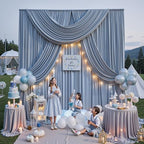50ft x 15ft Dusty Blue Backdrop Curtains for Wedding Parties, 10 Panels Extra Long Wrinkle Free Fabric Drapes Photo Backdrop for Baby Shower Birthday Stage Reception Lobby Decoration - Image 2