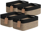Goodpick 4 Pack Storage Baskets for Organizing Shelves, Black & Jute by Goodpick