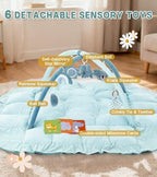 5-in-1 Baby Play Gym and Tummy Time Mat, 12 Learning Cards, Plush Activity Mat with 6 Toys, Baby Gym, Convertible to Ball Pit, Baby Gift, Blue - Image 3