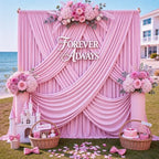 50ft x 12ft Wrinkle Free Pink Backdrop Curtains for Parties, 10 Panels 12FT Long Photo Backdrop Drapes Silky Back Drop Cloth for Wedding Birthday Photography Background Decor by CO-AVE