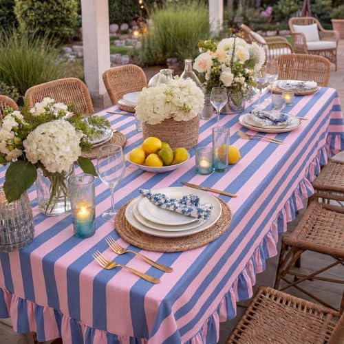 Tudomro Striped Tablecloth, Rectangle, Peony, Slate Blue, 52'' X 70'' - Image 7