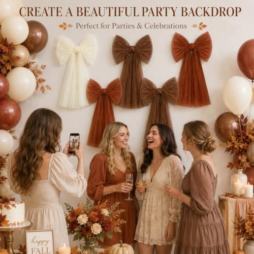 6PCS Large Fall Bows for Backdrop Cute Giant Mesh Bows Hanging Wall Decor - Image 5
