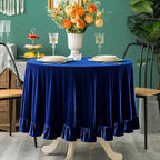 GLORY SEASON Velvet Tablecloth Luxurious Solid Round Table Cloth,Oblong Retro Farmhouse Ruffle Tablecloths Washable Table Cover for Party Wedding Baby Shower Kitchen Dinning Tabletop Decoration by GLORYSEASON