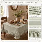 Striped Ruffled Tablecloth 60x120in Cotton Polyester Striped Tablecloth Rectangular Fits 8-10 Seater Table Farmhouse Vintage Table Cover for Home Kitchen Baby Shower Birthday Party Picnic (Sage Green) - Image 3