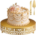 Wenqik 12 Inch Gold Metal Cake Stand with Knife Spatula Wedding by Wenqik