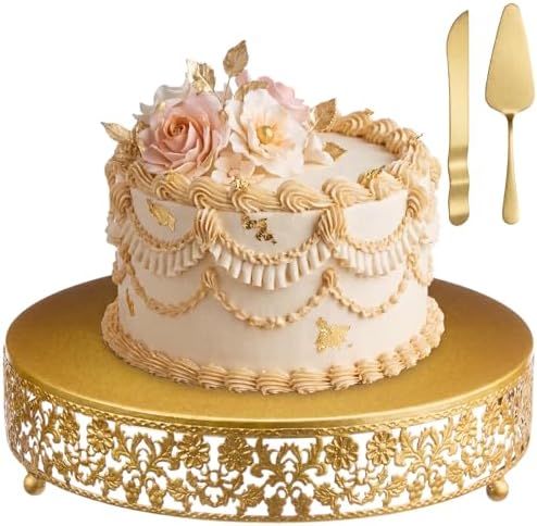 Wenqik 12 Inch Gold Metal Cake Stand with Knife Spatula Wedding by Wenqik