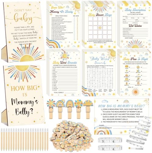 Funnymoom 426 Pcs Here Come the Sun Theme Baby Shower Games Set of 8 by Funnymoom