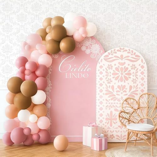 2 Pcs Cielito Lindo Arch Backdrop Covers,Set of 2(7.2FT/6FT) Pink Talavera Floral Arch Fabric Cover for Mexican Wedding Birthday Baby Shower Party Decoration - Image 5