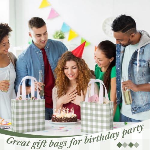 Lingvee 50 Pack Gingham Gift Bag Bulk Sage Green and White Theme Plaid Reusable Tote Bags with Handle Non Woven Candy Bags for Checkered Themed Birthday Baby Shower Party Decorations Supplies - Image 3