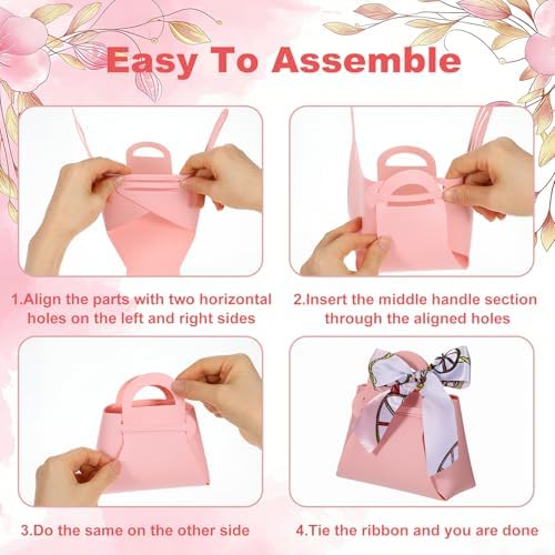 Douaowoc 36 Pcs PU Leather Purse Gift Bags with Handles Ribbon Purse Party Favor Bags for Baby Showers Birthday Wedding Candy (Pink) - Image 4