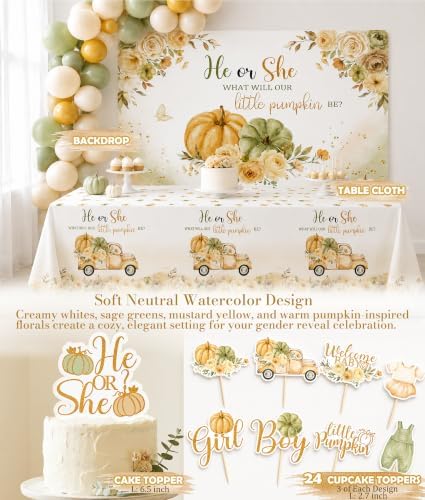 Little Pumpkin Gender Reveal Decorations, He or She Fall Baby Shower - Image 5