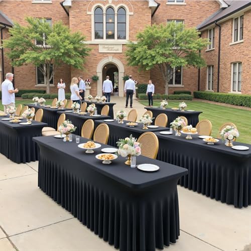 2 pk Black Spandex Tablecloth 4ft with Ruffled Table Skirt,Wrinkle Free High Stretch Fitted Tablecloths for 4 Foot Rectangle Tables, Elastic Spandex Table Covers 6ft for Parties Wedding Banquet - Image 3