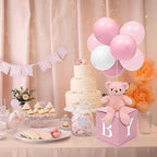 Lenwen 3 Sets Jungle Animal Decoration for Baby Shower Letter Boxes Baby Shower Table Centerpiece Stuffed Animals Balloon with Stand Plush Boxes for Party(Pink,Bear) - Image 6