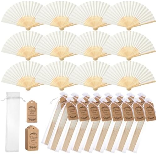 Roowest 50 Pack Paper Folding Fans Bamboo Wedding Favors, Beige by Roowest