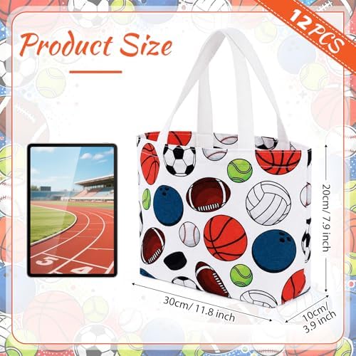 12 Pcs Sports Bags Sports Party Favors Soccer Baseball Football Basketball Themed Double Sided Beach Handbag with Handles for Birthday Baby Shower Party Community Events - Image 5