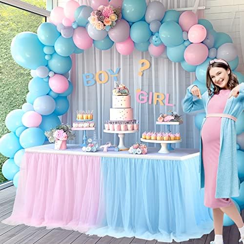 2 Pack 6ft Pink and Blue Tulle Table Skirt for Gender Reveal Tutu Table Clothes Cover for Baby Shower Boy or Girl Birthday Party Table Decorations, Gender Reveal Party Supplies - Image 3