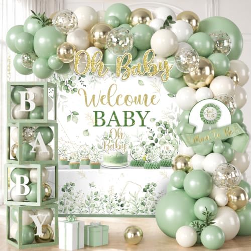 138Pcs Sage Green Baby Shower, Oh Baby Balloon Garland Arch Kit by Unknown