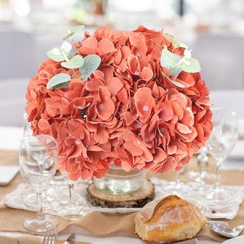 AVIVIHO 65pcs Fake Flowers Burnt Orange Hydrangea Artificial Flowers Bulk (Not Squished, No Steaming Need) Silk Flowers with Stems for Wedding Decor,Home,Baby Shower,Table Centerpieces Decoration - Image 2