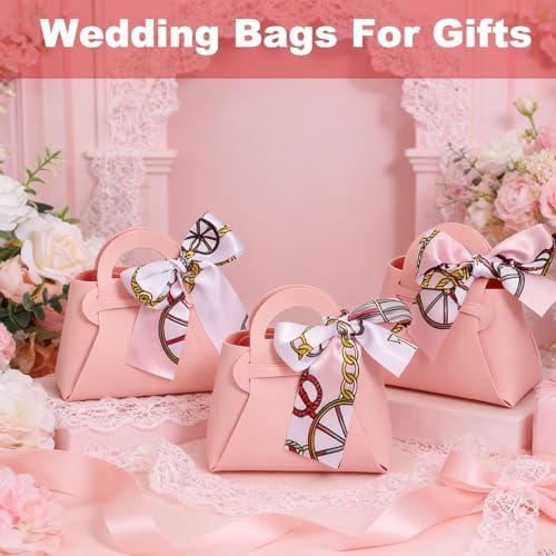 Douaowoc 36 Pcs PU Leather Purse Gift Bags with Handles Ribbon Purse Party Favor Bags for Baby Showers Birthday Wedding Candy (Pink) - Image 6