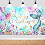 12X10Ft Mermaid Happy Birthday Backdrop Purple and Pink Princess Girls Birthday Party Decorations Starfish Shells Ocean Girls Baby Shower Banner Cake Smash Decor Photo Booth Props - Image 5
