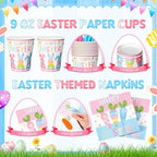 Honeydak 210 Pcs Happy Easter Party Supplies for 30 Guests, Includes Colorful Bunny Plates, Cups, Napkins, Cutlery - Cute Rabbit Carrot Tableware Decoration for Baby Shower Easter Party - Image 5